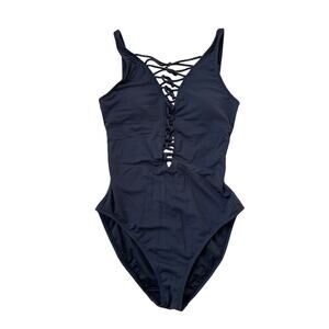 Bleu Rod Beattie Black One-Piece Swimsuit | Lace-Up Front & Back, Size 6, EUC